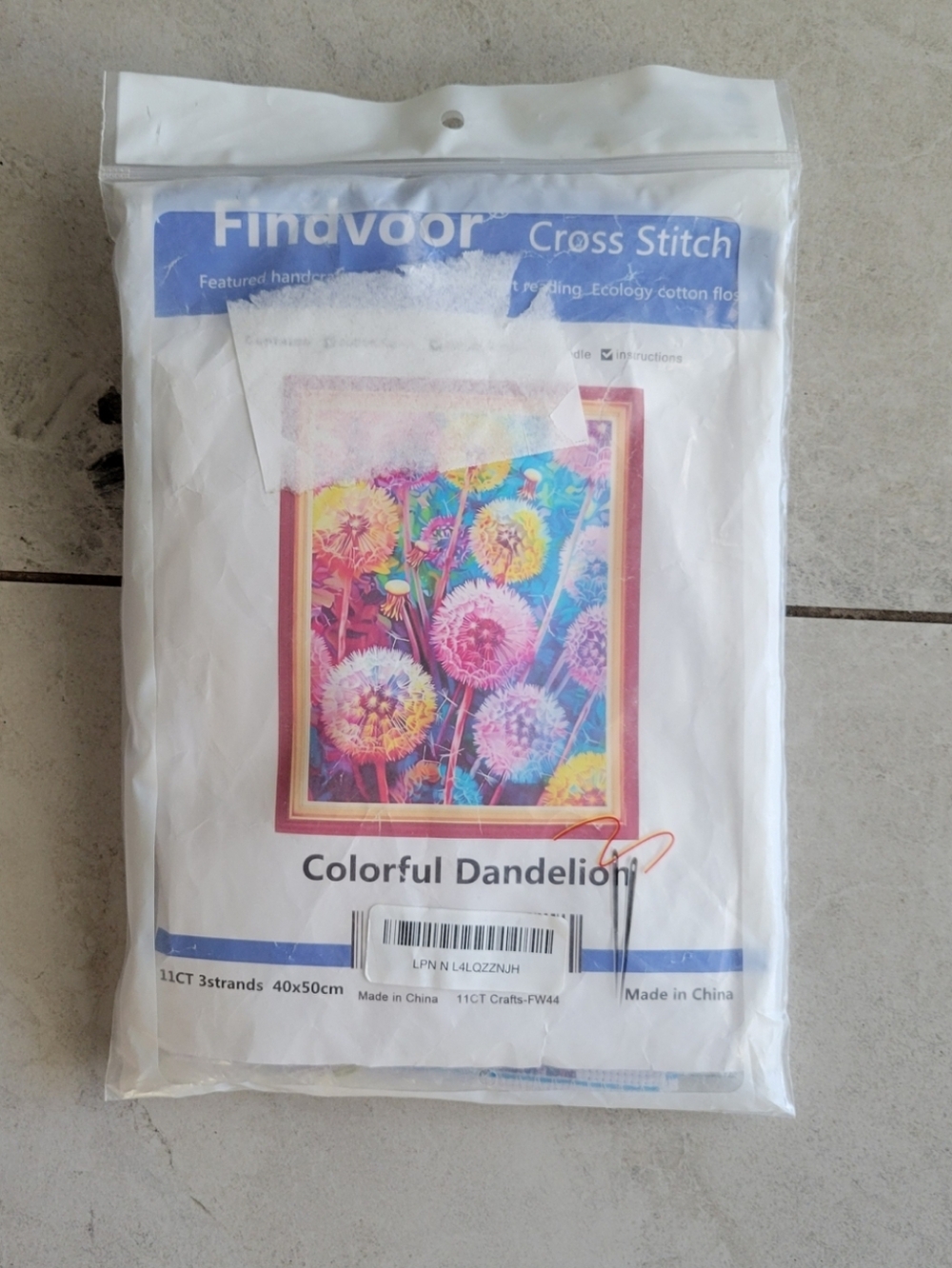 NEW DISXVIVY CROSS STITCH KIT, "Colorful Dandelion" 11 CNT Cotton Thread Needle